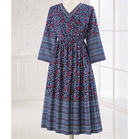 Expressions Dresses & Skirts - Expressions Dress Women's 1X Blue All Cotron Natural Fiber Midi Floral Print